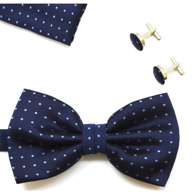 Set papion, batista si butoni bleumarin cu punctulete bleu 1562